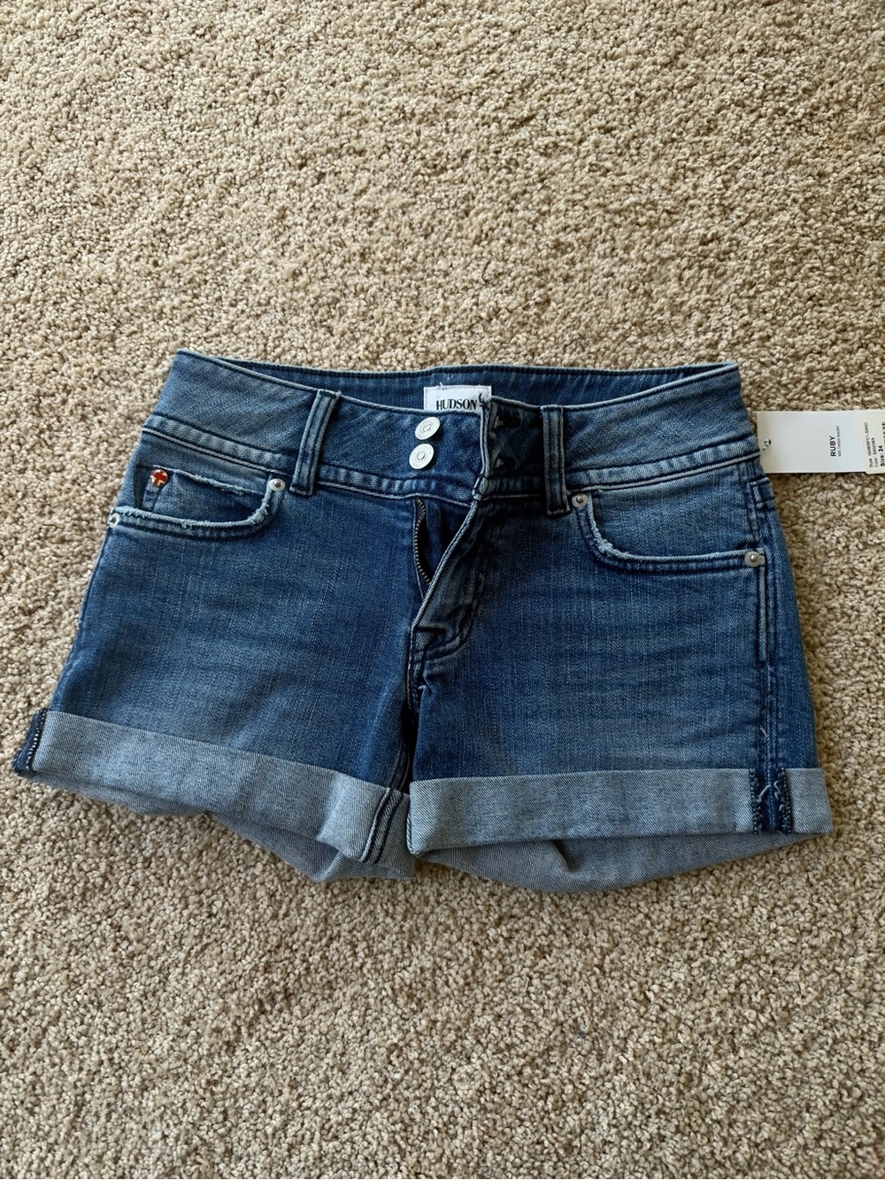 Hudson Jeans Dark Blue Rolled Cuff Denim Shorts